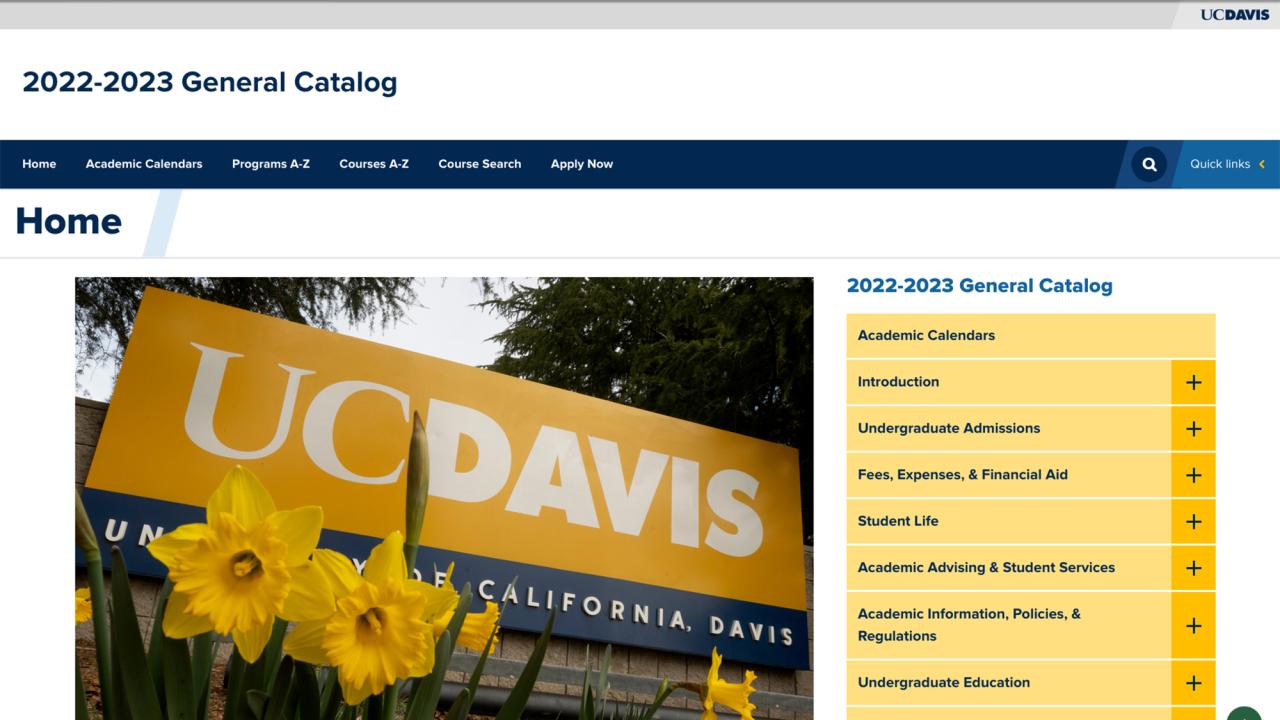 Screenshot of UC Davis General Catalog website