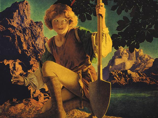 An illustration by Maxfield Parrish of Jack and the Beanstock