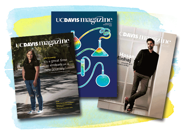 Three covers of the UC Davis Magazine