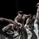 Five dancers from Company Wang Ramirez in motion.