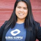 Felicia Ong wearing a Global Glimpse T-shirt