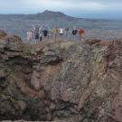 Several UC Davis geology students standing on the rim of a collapsed cone on Kiauwea volcano on Hawaii.