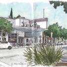 Pete Scully sketch: Second Street, Davis, including Varsity Theatre marquee