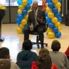 Chancellor Gary S. May speaks to elementary school students.