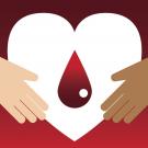 Graphic: Hands holding heart, with a blood drive drop of blood inside the heart.