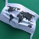 A world map printed on a facial mask