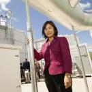 Photo: Professor Ruihong Zhang poses in front of READ apparatus,