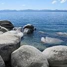 Photo: Lakeside rocks with vista across Tahoe to mountains