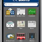 Graphic: an iPhone with the  UC Davis Mobile app