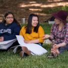 An art class sketches in the Arboretum near Lake Spafford on May 1, 2018.