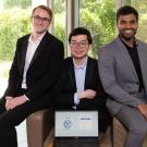 Three young men in suits are UC Davis Big Bang winning team