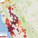 A map of the Air Quality Index in California