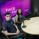 Tanishq and Tiara Abraham sitting with Chancellor Gary S. May on the set of Face to Face With Chancellor May