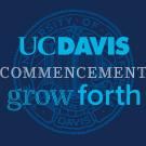 Graphic: "UC Davis Commencement Grow Forth," with seal, on blue