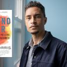 Photo of Zach Norris standing near window, with Defund Fear book cover superimposed onto image.