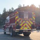 Brush Truck 34 leaving the UC Davis Fire station.