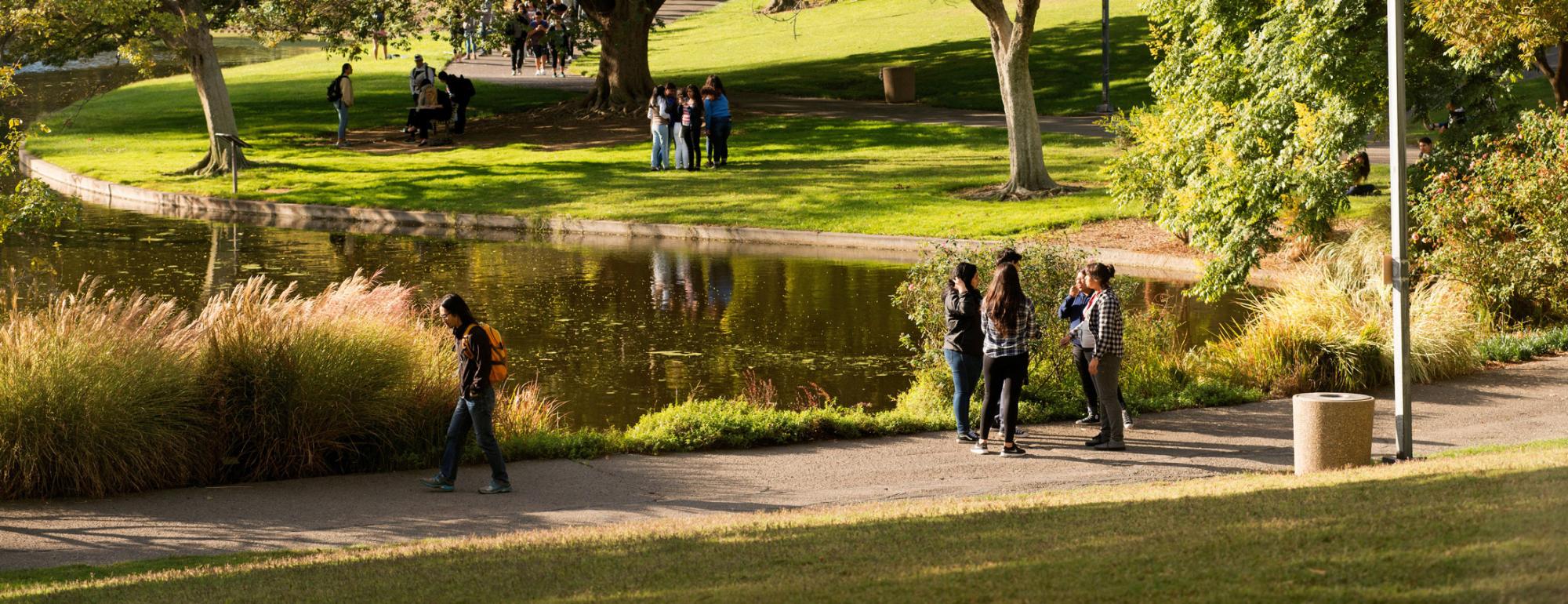 students walking around the Arboretum