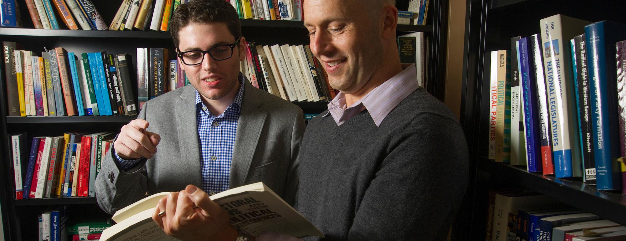 A student and a professor discuss a political science book