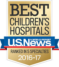 U.S. News and World Report best children's hospitals logo.