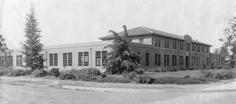 Black and white photo of Walker Hall from many years ago