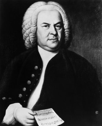 A painted portrait of J.S. Bach.