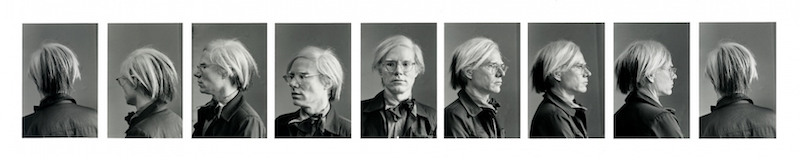 A series of portraits of Andy Warhol taken from 360 degreed around him.