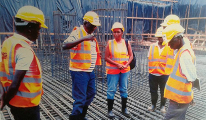 Six people at a construction site
