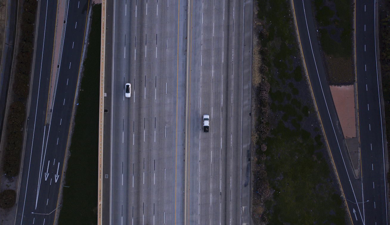 Nearly empty rush-hour traffic in Orange County on March 23, 2020