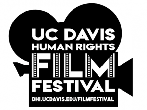 UC Davis Human Rights Film Festival logo in the shape of a movie camera.