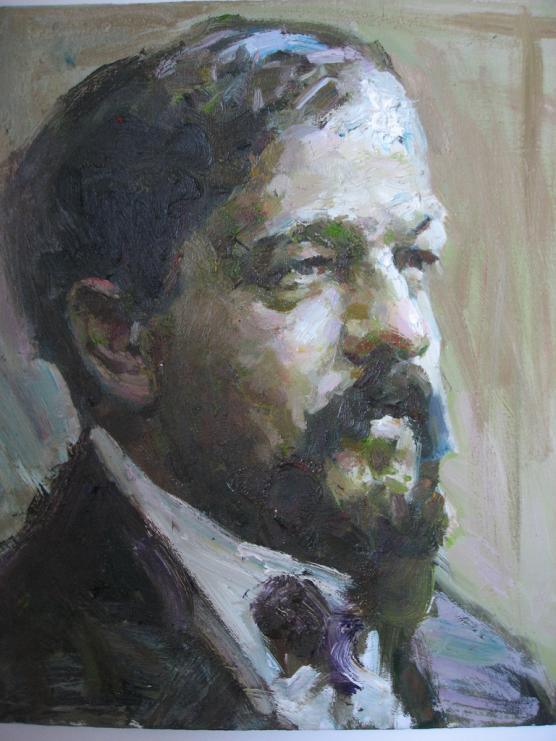 A painted portrait of Debussy.
