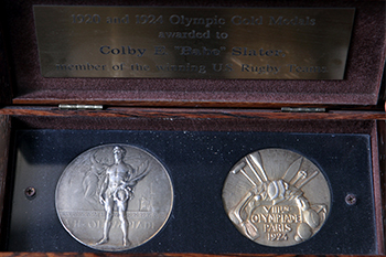 Slater's Olympic gold medals in a case